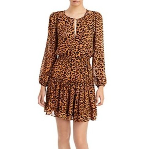 AQUA Leopard Print Ruffled Mini Dress Brown Size Small NWT - Picture 1 of 1